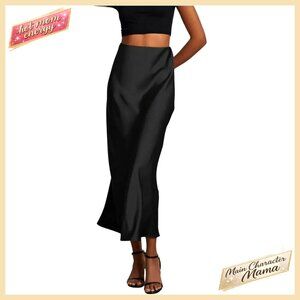 Satin High Waist A-Line Midi Skirt Elegant Work Cocktail Party